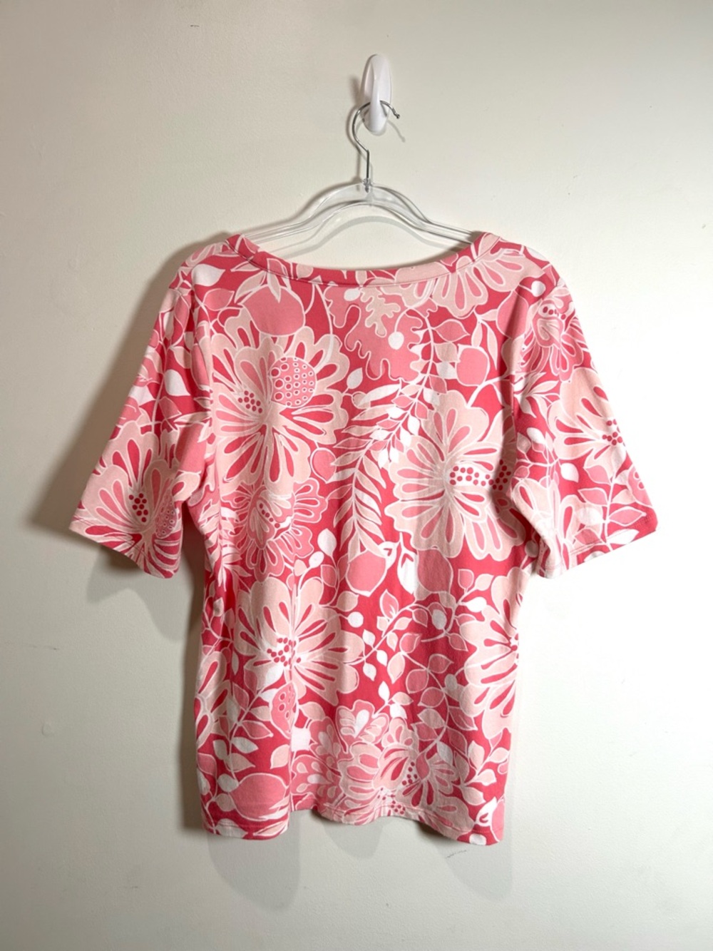 Talbots Top Women Sz L Pink Floral Cotton Tee Spring Lightweight Stretchy Casual - Picture 8 of 9